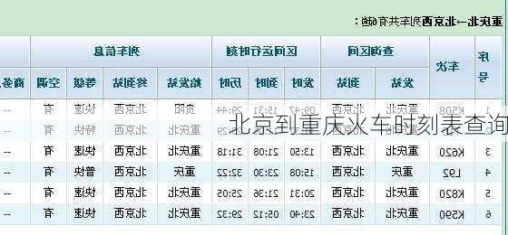 北京到重庆火车时刻表查询